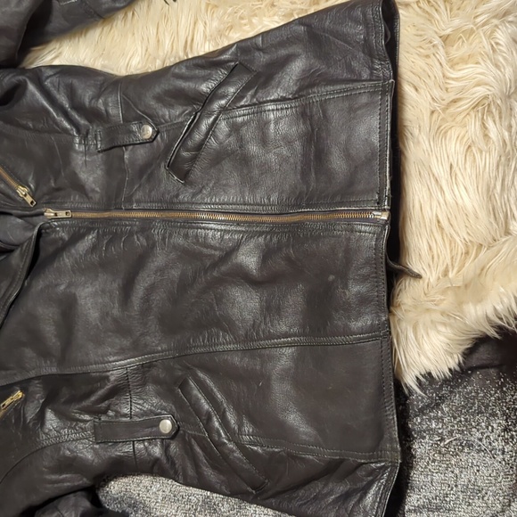 Vintage VTG Diamond Leather motorcycle moto fringe jacket coat sz M medium - Picture 4 of 16